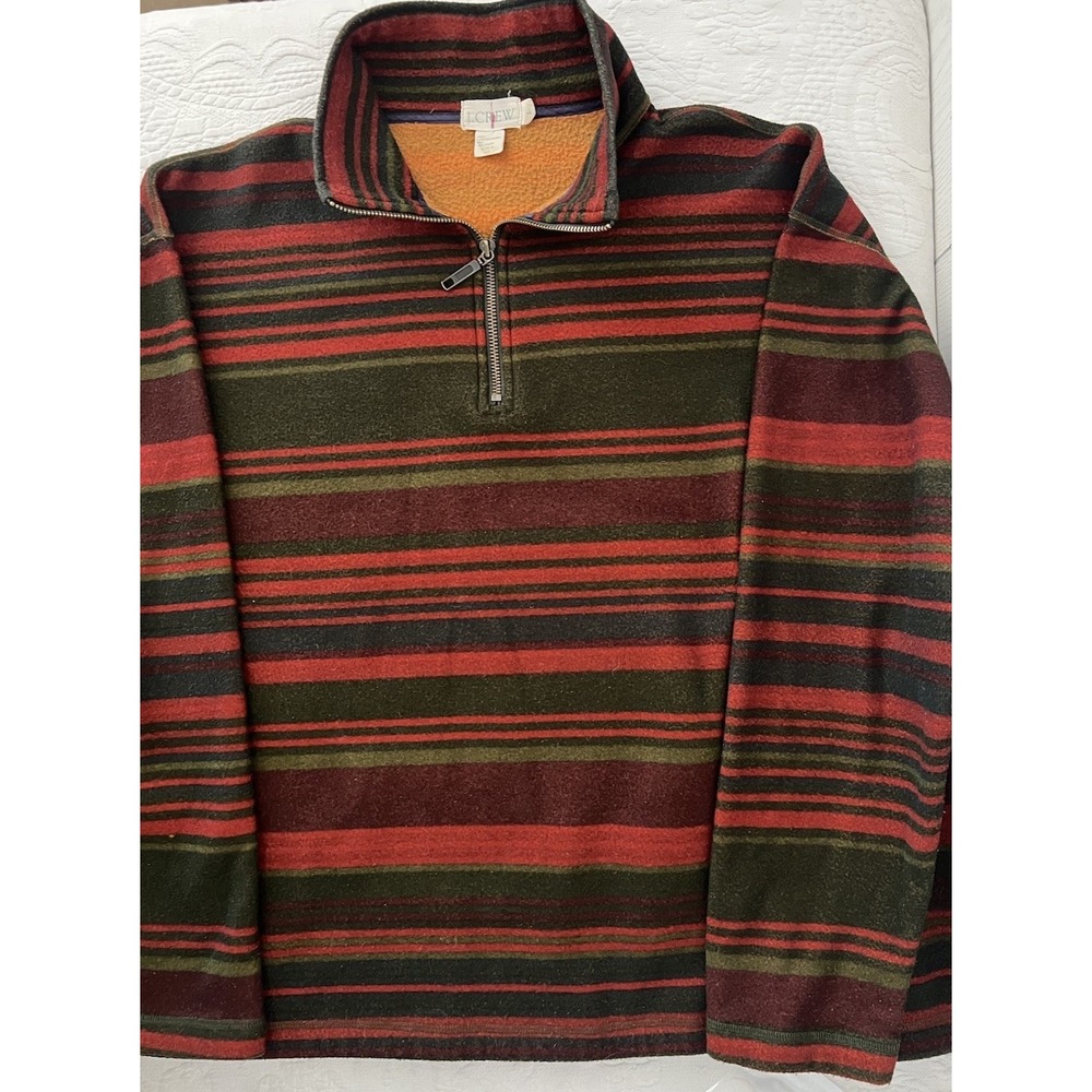 Vintage J Crew Oarsman Sweater Large Striped 1/4 Zip Mock Neck Aztec USA Made